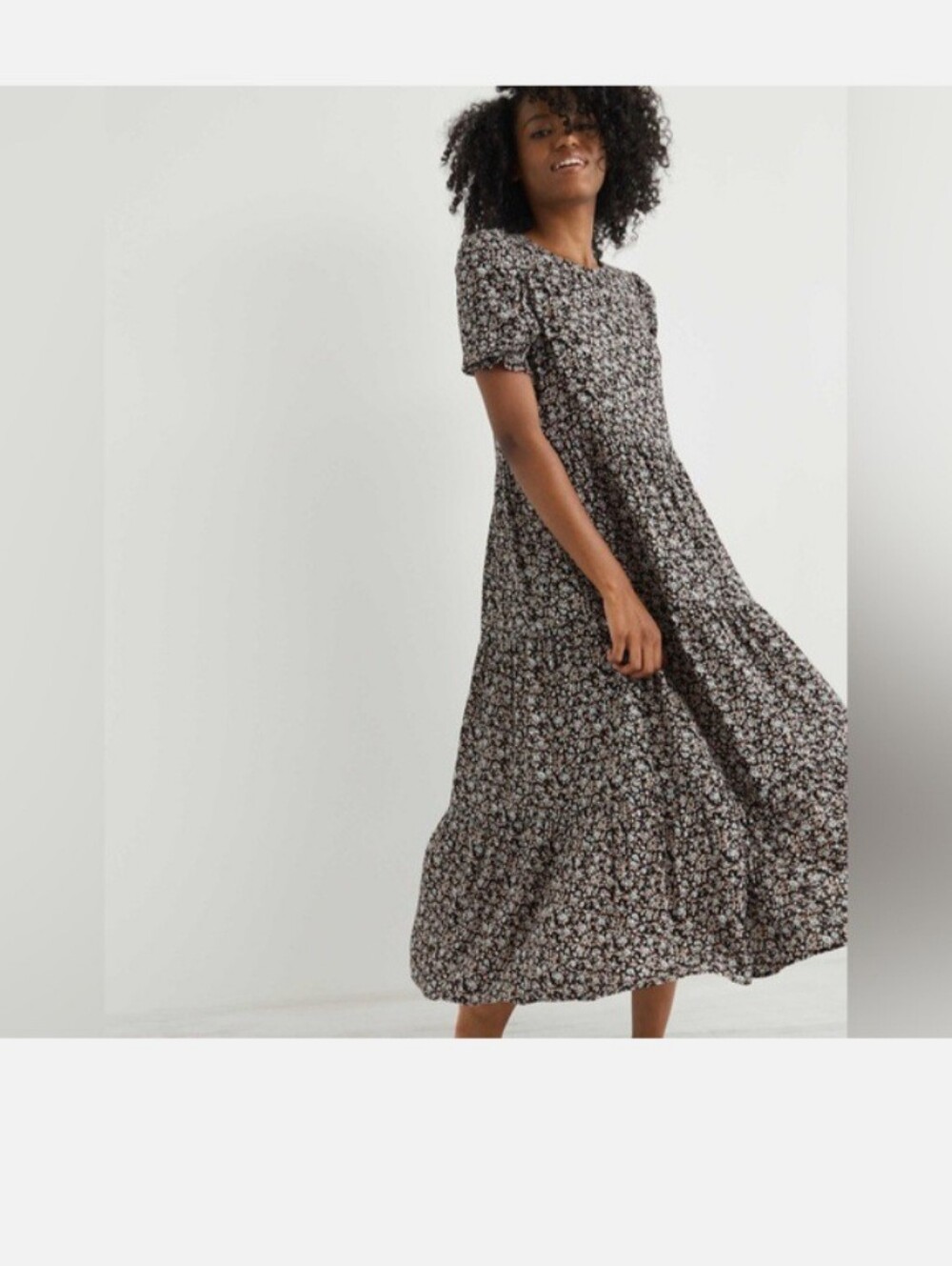 Aerie Black Floral Tiered Maxi Dress